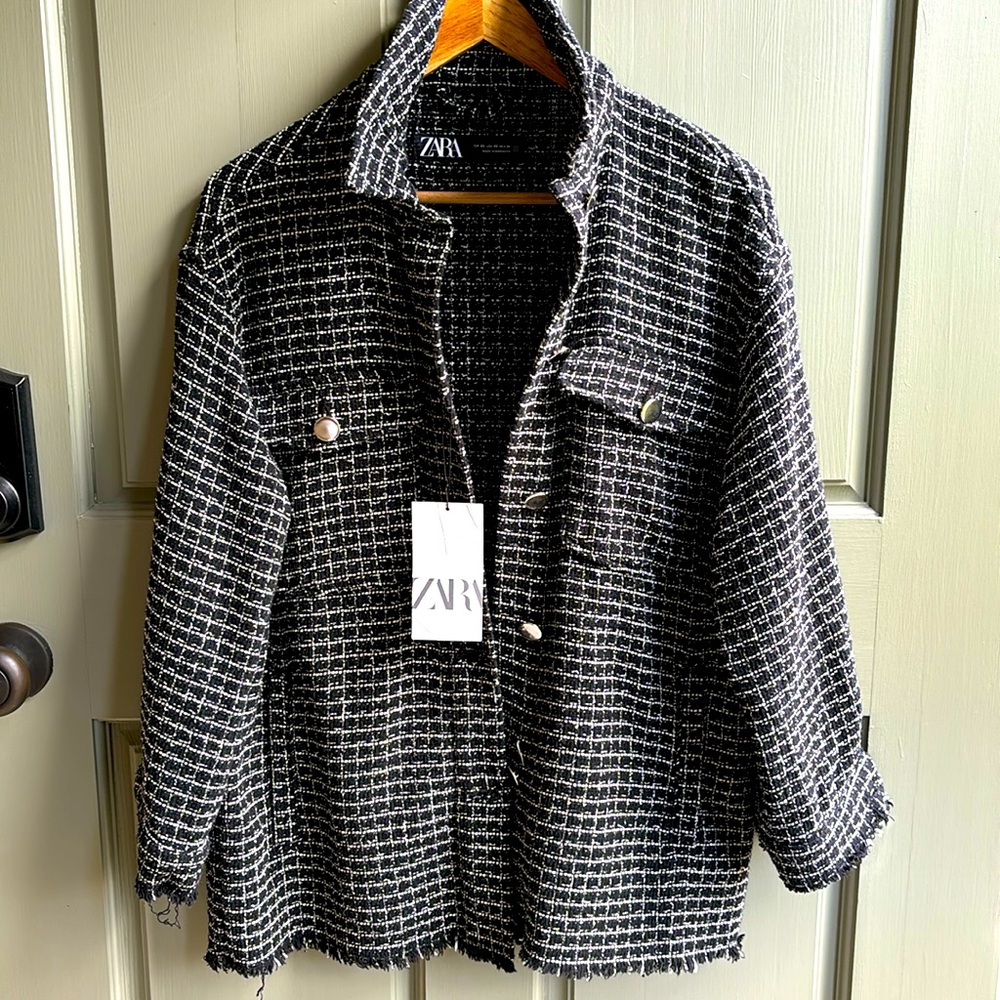 Zara- NWT BOUCLÉ shacket/ jacket button up shirt XS